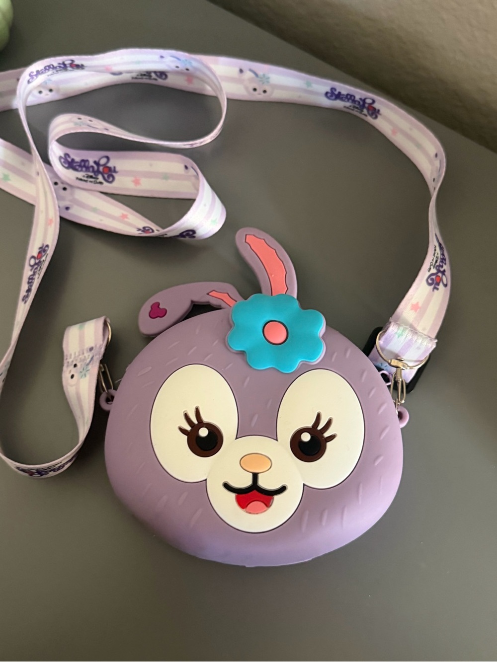 Silicone coin kids sling bag with purple bunny
